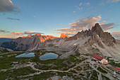 Sonnenuntergang am Paterno und Piani-Seen, Dolomiten, Toblach, Südtirol, Bozen, Italien