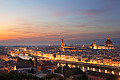 Overview of Florence at dusk from Piazzale Michelangelo, Florence, Tuscany, Italy