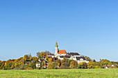 Wallfahrtskirche Kloster Andechs auf dem "Heiligen Berg Bayerns", Fünfseenland, Oberbayern, Bayern, Deutschland
