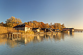 Boathouses on Lake Starnberg, Starnberg, Fünfseenland, Upper Bavaria, Bavaria, Germany