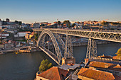 The Ponte Dom Luis I across the Douro from Vila Nova de Gaia to the Cais da Ribeira, Porto, Portugal
