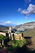 Early Christian monastery Tatew in archaic landscape, Worotan gorge at Goris, southern Armenia, Asia