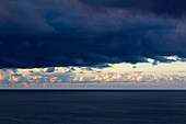 Dark clouds over the sea, view from the Königsstuhl, Jasmund National Park, Rügen, Baltic Sea, Mecklenburg-Vorpommern, Germany