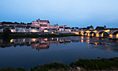 Amboise town by river at sunset in Loire Valley, France