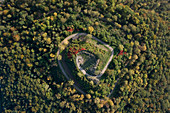 View from above Birkenkopf, Schuttberg hill surrounded by trees, Stuttgart, Baden-Wuerttemberg, Germ