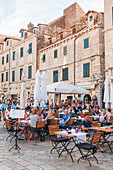 Restaurants in the old town, UNESCO World Heritage Site, Dubrovnik, Croatia, Europe