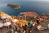 Aerial view of the old town from a restaurant on top of Srd mountain Dubrovnik, Croatia, Europe