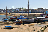 A sunny day with boats in the harbour at Hugh Town, St. Mary's, Isles of Scilly, United Kingdom, Europe