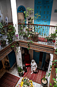 Interior gallery of traditional Moroccan house (riad), Chefchaouen (the Blue City), set in the Rif Mountains, Morocco, North Africa, Africa