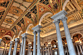 Decke und Wände, Zwischengeschoss der Großen Halle von Library of Congress, Washington D.C., Vereinigte Staaten von Amerika, Nordamerika