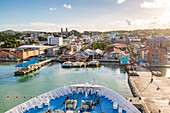 Onboard cruise ship entering Heritage Quay, St. John's, Antigua, West Indies, Caribbean, Central America