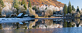 Loch Ard partially frozen over and a hoar frost around Aberfoyle in the Loch Lomond and the Trossachs National Park in mid-winter, Scotland, United Kingdom, Europe