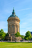 Mannheimer Wasserturm water tower on Friedrichsplatz, 60 meter tall, built 1886 to 1889, Mannheim, Baden-Wurttemberg, Germany