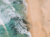 Aerial view from above ocean beach, West Coast, Lisbon, Portugal