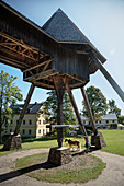 Horses Gpel at Rudolphschacht in mining area Lauta, UNESCO World Heritage Montanregion Erzgebirge, Marienberg, Saxony