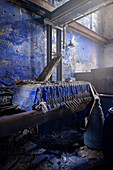 Factory hall with blue paint, blue paint plant Schindler's work near Zschorlau, UNESCO World Heritage Montanregion Erzgebirge, Schneeberg, Saxony