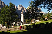 Church of Colfosco with Sella, Alta Badia, Dolomites, South Tyrol, Italy