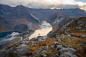 Loch Coruisk and the main Cuillin ridge seen from the top of Sgurr Na Stri on the Isle of Skye, Inner Hebrides, Scottish Highlands, Scotland, United Kingdom, Europe