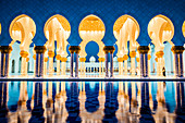 Ornate tiled arches of Grand Mosque, Abu Dhabi, United Arab Emirates