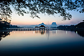 Sunrise over mountains and lake, Hp-Aan, Kayin, Myanmar