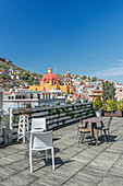 Rooftop cafe with cityscape view, Guanajuato, Guanajuato, Mexico