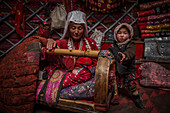 Kyrgyzstan with children in yurt, Afghanistan, Asia