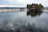 Pile dwellings in the Pfahlbauten Unteruhldingen Museum on Lake Constance. Baden-Wuerttemberg, Germany