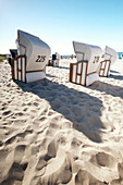 View of beach chairs on the Baltic Sea beach of Zingst, Mecklenburg-West Pomerania, Germany