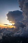 Bird's eye view behind a storm cloud, Franconia, Germany