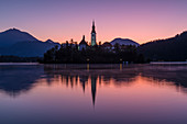Wallfahrtskirche Maria Himmelfahrt auf der Blejski Insel im See von Bled, Oberkrain, Slowenien