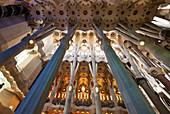 Architectural details from the interior of Antoni Gaudi's Sagrada Familia, Barcelona, Catalonia, Spain, Europe