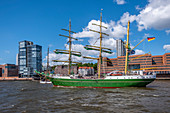 Sailing ship Alexander von Humboldt at the old fish market in the port of Hamburg, northern Germany, Germany