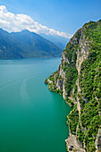 Lake Garda and Lake Garda Mountains, from Ponale Street, Riva del Garda, Lake Garda Mountains, Trentino, Italy