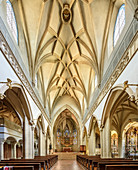 Gothic altar and vaulted ceiling of the Nonnberg Abbey Church, Nonnberg Abbey, Salzburg, Austria