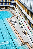 France, Paris, Hotel Molitor swimming pool, opening in May 2014, listed as historical monument, Art Deco, outdoor pool