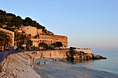 France, Alpes-Maritimes, Nice, quai Rauba Capeu, pointe des Ponchettes and thé Bellanda tower