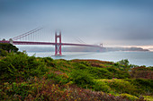 Golden Gate Bridge in thick clouds, San Francisco, USA