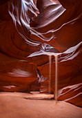 Red rock formations with sandblasting in the slot canyon of the Upper Antelope Canyon near Page, USA