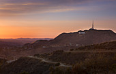 Hollywood Hills in Los Angeles at sunset, USA