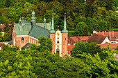 Archcathedral church in Gdansk Oliwa, dedicated to The Holy Trinity, Blessed Virgin Mary, and St. Bernard. View from the top of Pacholek hill. Gdansk Oliwa, Pomorze region, Pomorskie voivodeship, Poland, Europe