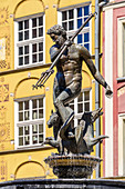 Gdansk, Main City, old town, fountain of Neptune. Gdansk, Main City, Pomorze region, Pomorskie voivodeship, Poland, Europe