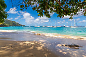 The beach at Port Elizabeth, Admiralty Bay, Bequia, The Grenadines, St. Vincent and the Grenadines, Windward Islands, West Indies, Caribbean, Central America