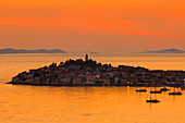 Primosten at sunset, Adriatic Coast, Dalmatia, Croatia, Europe