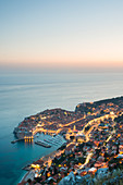 Dusk over the town of Dubrovnik, UNESCO World Heritage Site, Dubrovnik, Croatia, Europe