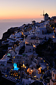 Oia at sunset, Santorini, Cyclades, Aegean Islands, Greek Islands, Greece, Europe