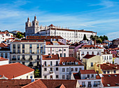 View towards the Monastery of Sao Vicente de Fora, Miradouro das Portas do Sol, Alfama, Lisbon, Portugal, Europe