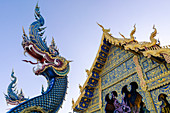 Front entrance of Wat Rong Suea Ten (Blue Temple) in Chiang Rai, Thailand, Southeast Asia, Asia