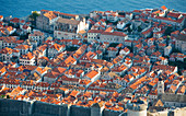 View over the tiled rooftops of the Old Town (Stari Grad), UNESCO World Heritage Site, from Mount Srd, Dubrovnik, Dubrovnik-Neretva, Dalmatia, Croatia, Europe