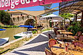 Boats in Le Somail on the Canal du Midi, Occitania, France