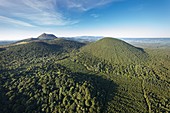 France, Puy de Dome, area listed as World Heritage by UNESCO, Ceyssat, Chaine des Puys, Regional Natural Park of the Auvergne Volcanoes, the Puy de Côme (aerial view)